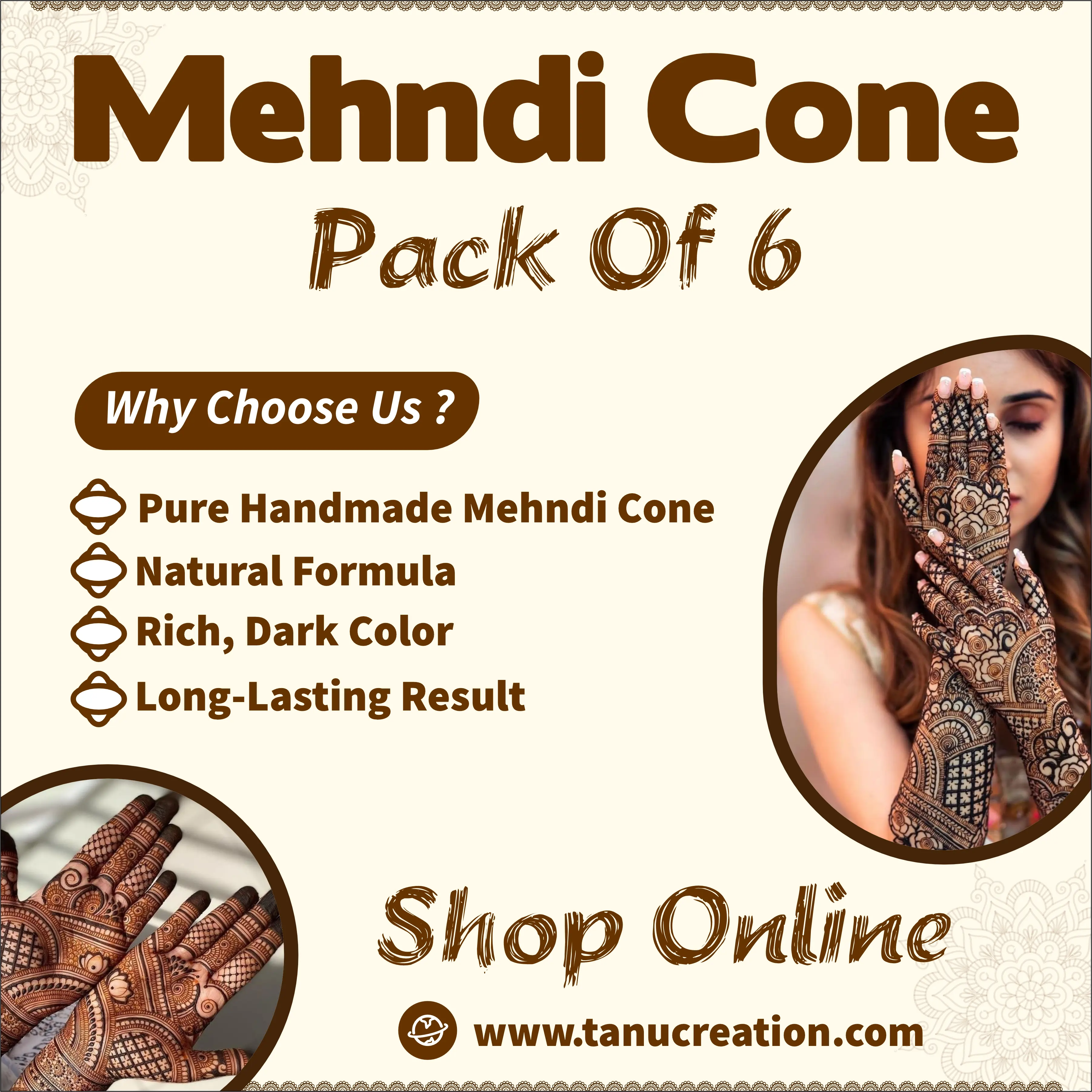 Mehndi Cone Pack Of 6 Natural Henna Designs Organic Handmade